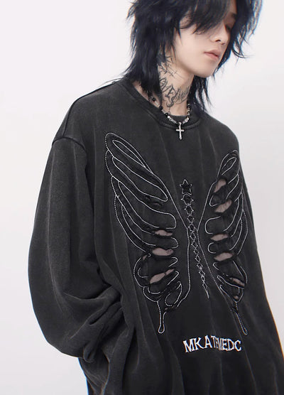 【Mz】Butterfly skeleton illustration design sweatshirt MZ0002