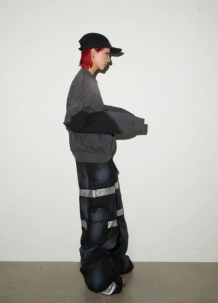 【MICHINNYON】Geometric Pick Color Blood Gimmick Wide Straight Pants  MY0062