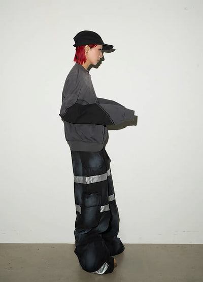 【MICHINNYON】Geometric Pick Color Blood Gimmick Wide Straight Pants  MY0062