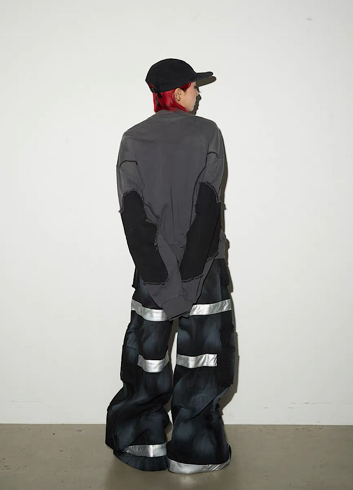 【MICHINNYON】Geometric Pick Color Blood Gimmick Wide Straight Pants  MY0062
