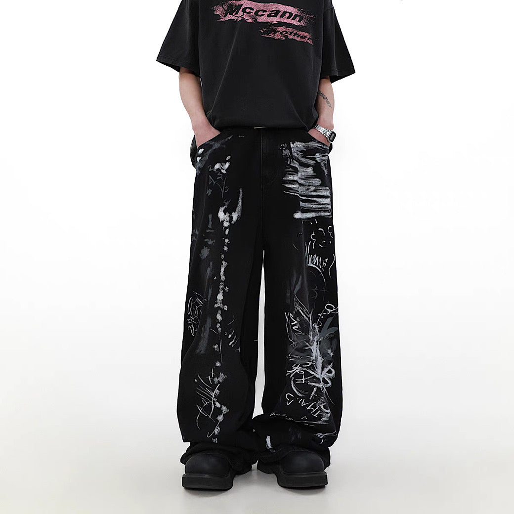 【MR nearly】Vintage design monochrome wide silhouette denim pants  MR0074