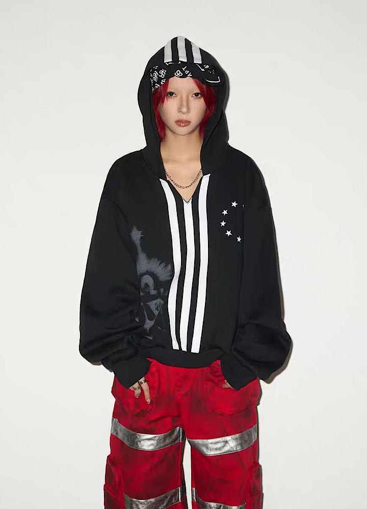 【MICHINNYON】Wide Over Big Hoodie Front Line Design Hoodie  MY0063