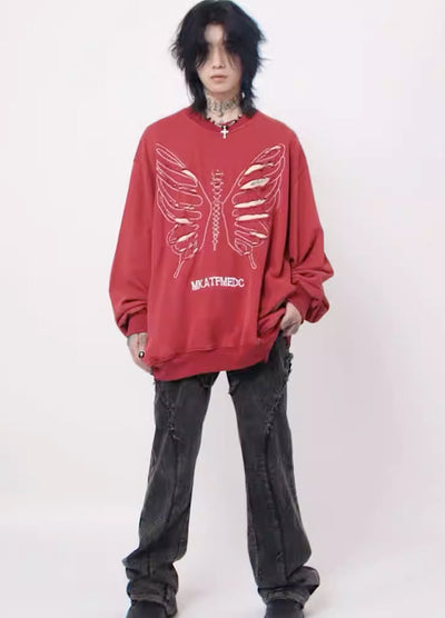 【Mz】Butterfly skeleton illustration design sweatshirt  MZ0002
