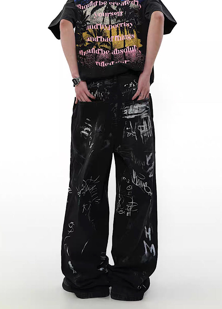 【MR nearly】Vintage design monochrome wide silhouette denim pants  MR0074