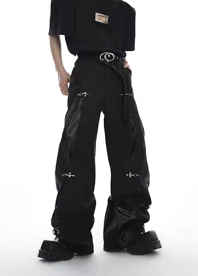 【Culture E】Patch gimmick design double line black pants  CE0103