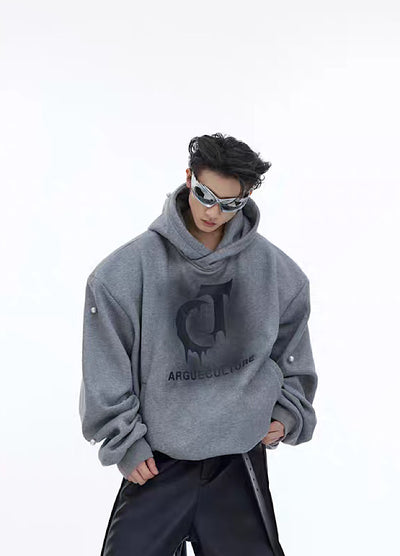[Culture E] Washed initial design silver patch hoodie CE0104