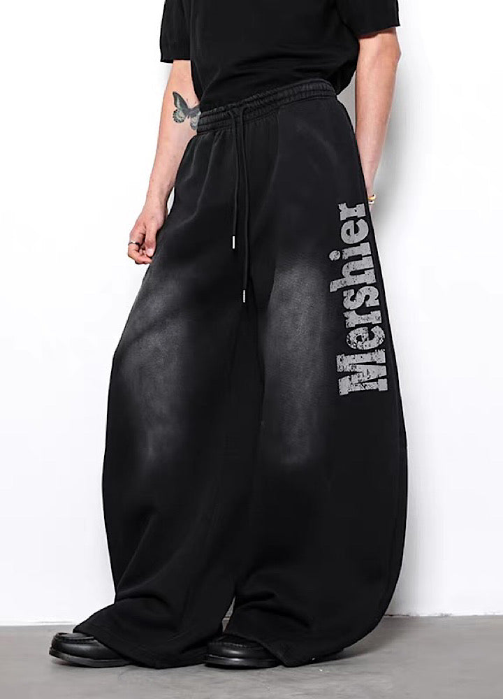 【BLANKIN】Side number design washed wide sweatpants  BI0001