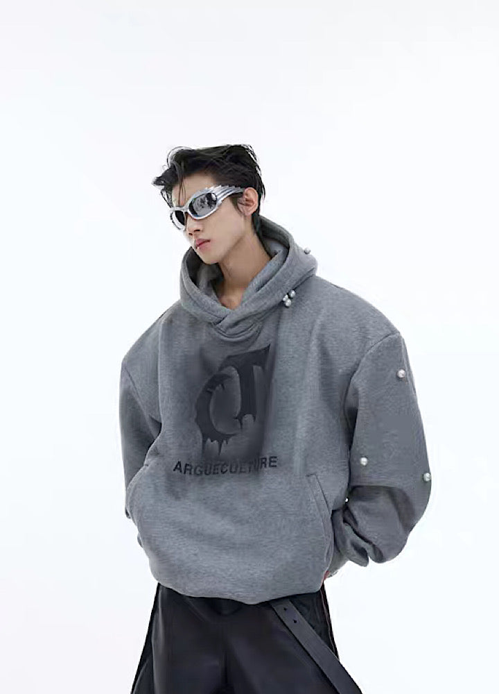 【Culture E】Washed initial design silver patch hoodie  CE0104