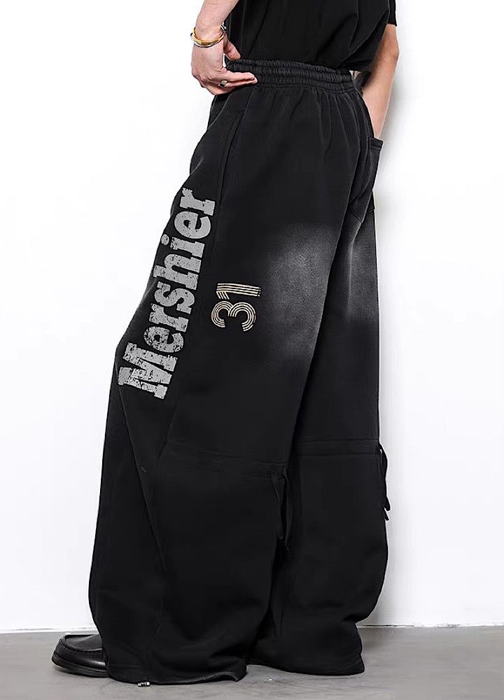 【BLANKIN】Side number design washed wide sweatpants  BI0001