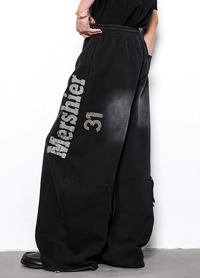 【BLANKIN】Side number design washed wide sweatpants  BI0001