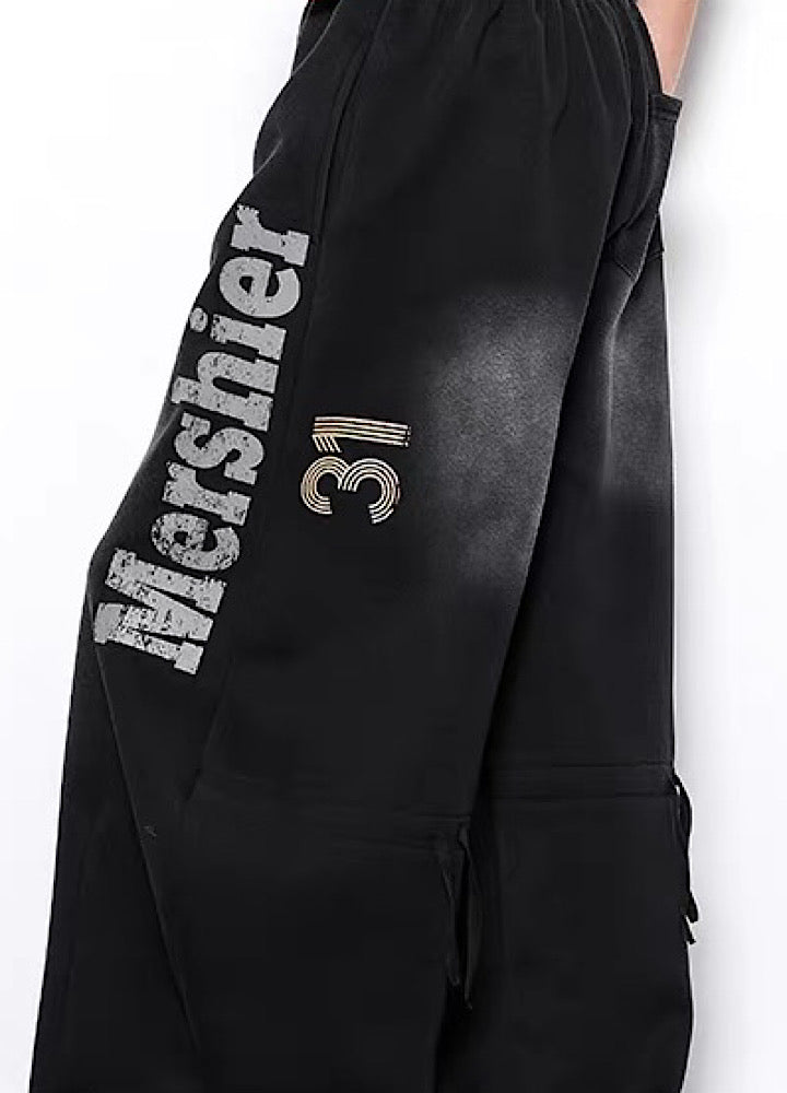 【BLANKIN】Side number design washed wide sweatpants  BI0001