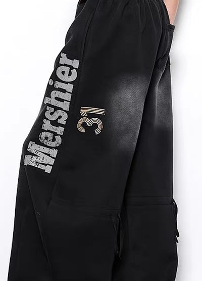 【BLANKIN】Side number design washed wide sweatpants  BI0001