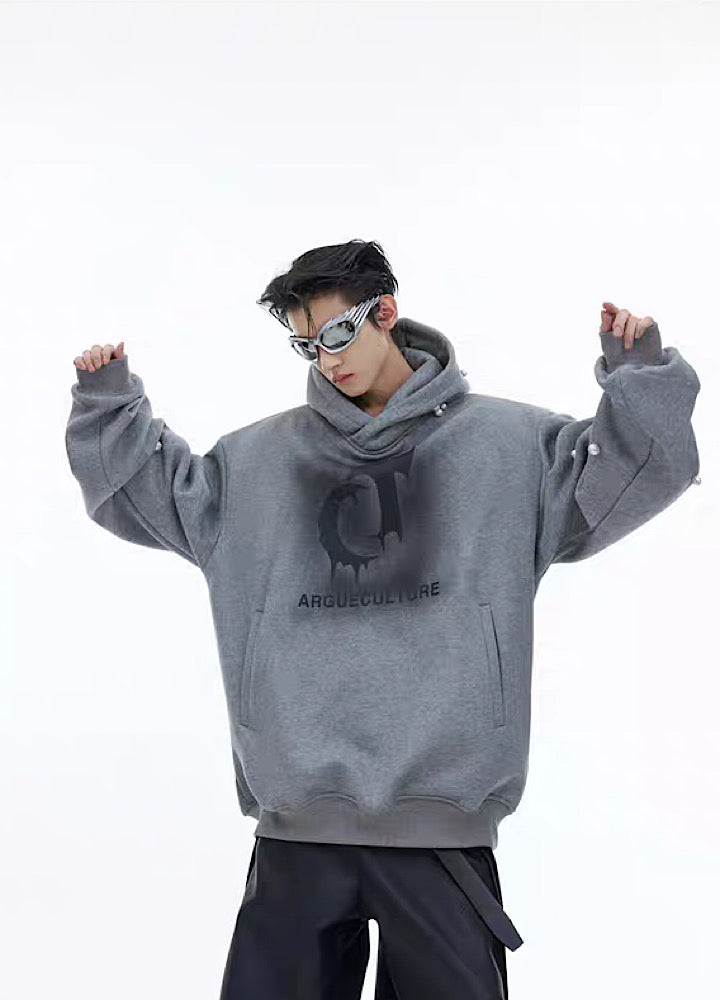 [Culture E] Washed initial design silver patch hoodie CE0104