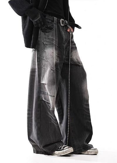 【BLANKIN】Fully washed vintage style wide silhouette black denim pants  BI0002