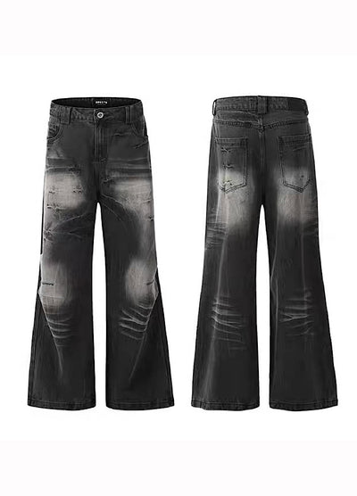 【BLANKIN】Fully washed vintage style wide silhouette black denim pants  BI0002