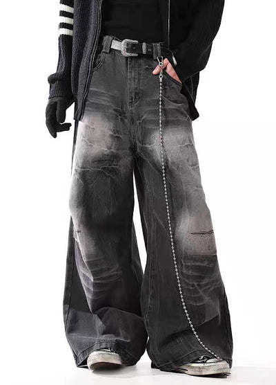 【BLANKIN】Fully washed vintage style wide silhouette black denim pants  BI0002