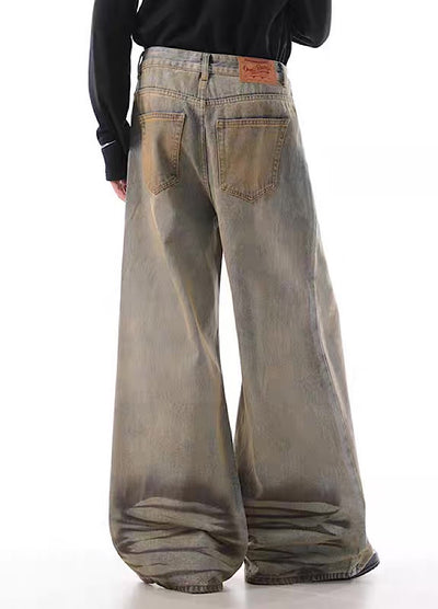 【BLANKIN】Vintage beard wash design faded wide denim pants  BI0003