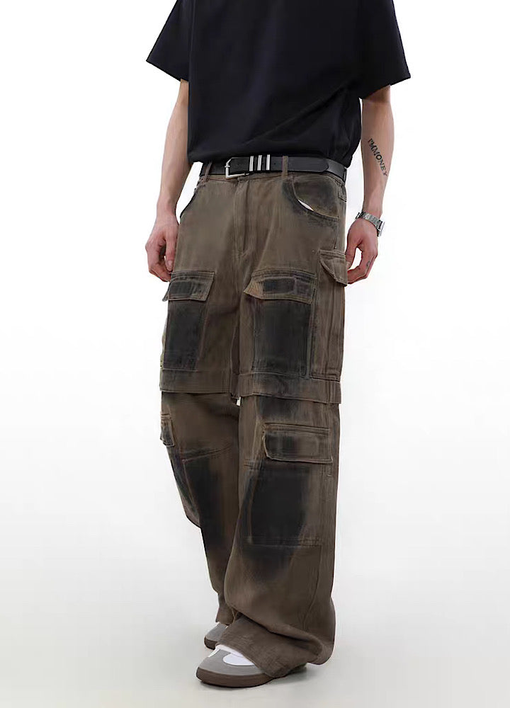 [MR nearly] Acid vintage design double cargo denim pants MR0076