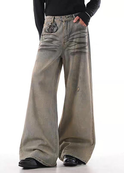 【BLANKIN】Vintage beard wash design faded wide denim pants  BI0003