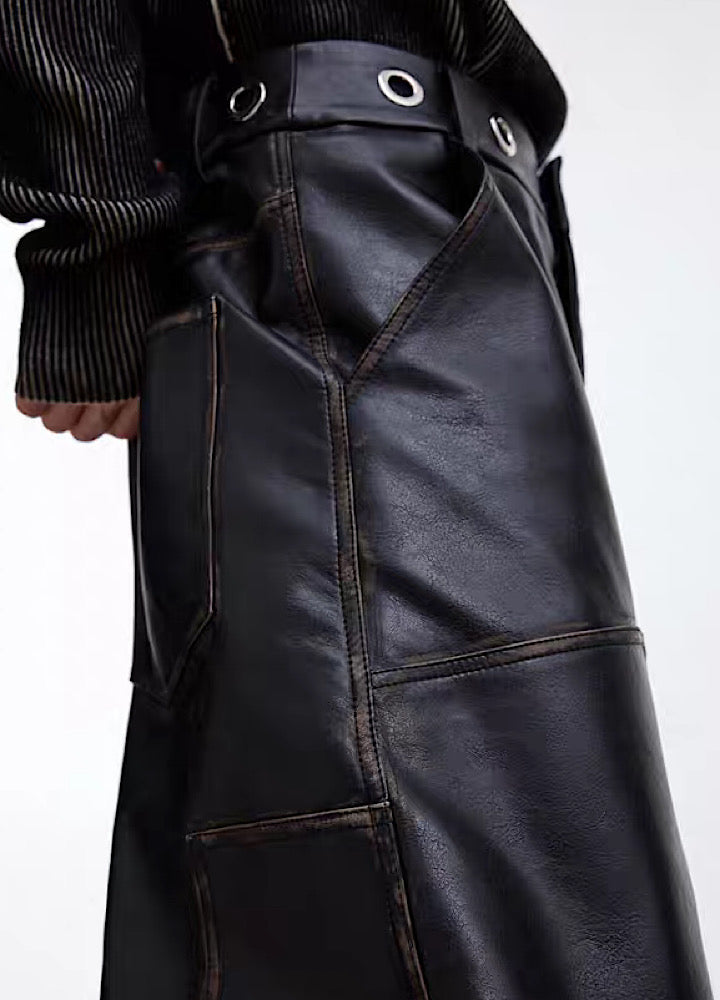 [Culture E] Vintage Straight Line Design Leather Pants CE0105