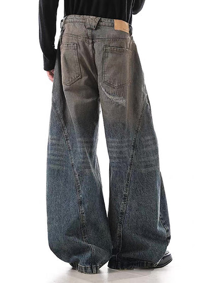 【BLANKIN】Balloon wide silhouette dull wash distressed denim pants  BI0004