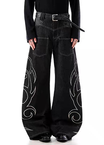 【BLANKIN】Side grunge design front pocket wide balloon denim pants  BI0005