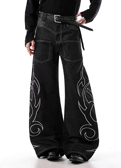 【BLANKIN】Side grunge design front pocket wide balloon denim pants  BI0005