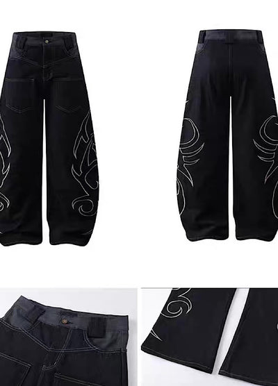 【BLANKIN】Side grunge design front pocket wide balloon denim pants  BI0005