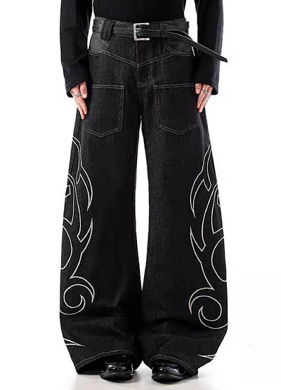 【BLANKIN】Side grunge design front pocket wide balloon denim pants  BI0005