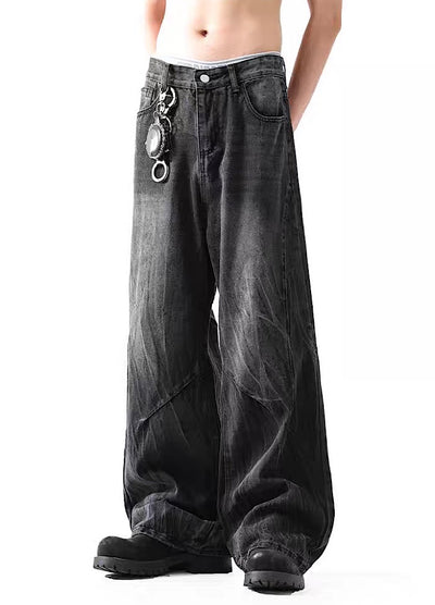 【BLANKIN】Basic mid-wash wide silhouette denim pants  BI0006
