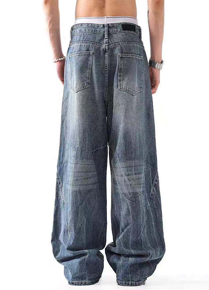 【BLANKIN】Basic mid-wash wide silhouette denim pants  BI0006