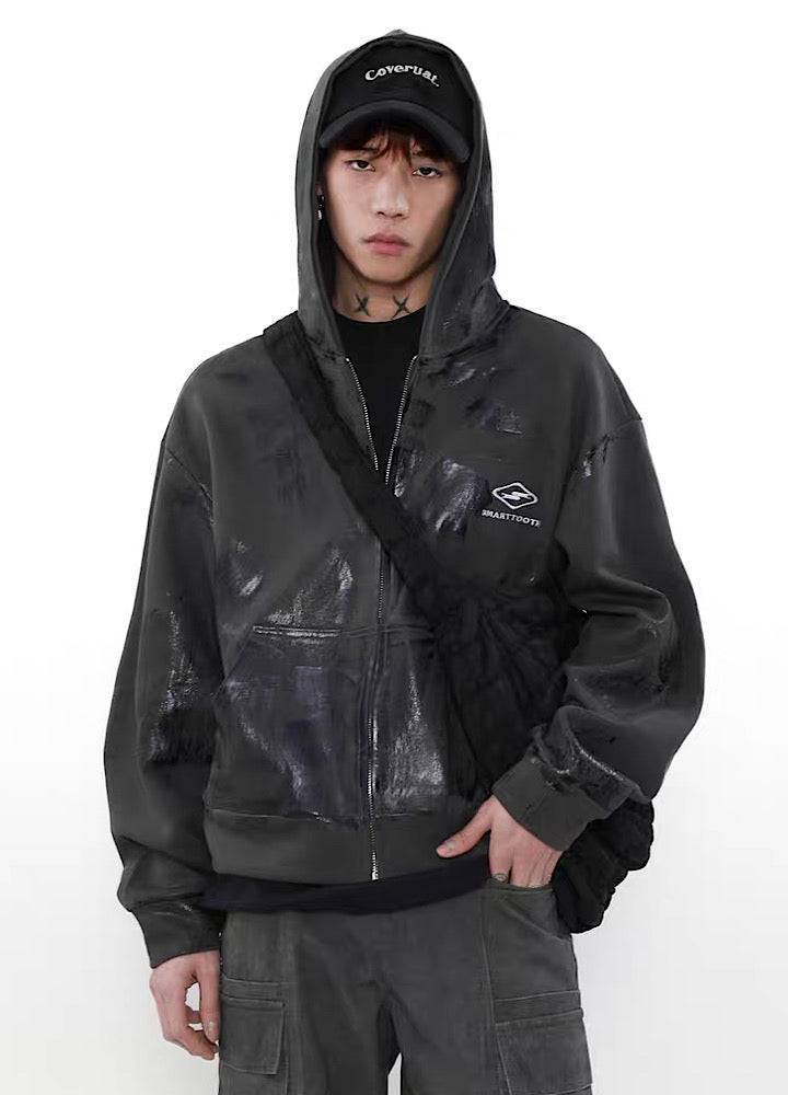 [MR nearly] Washed distressed basic style full zip hoodie MR0078