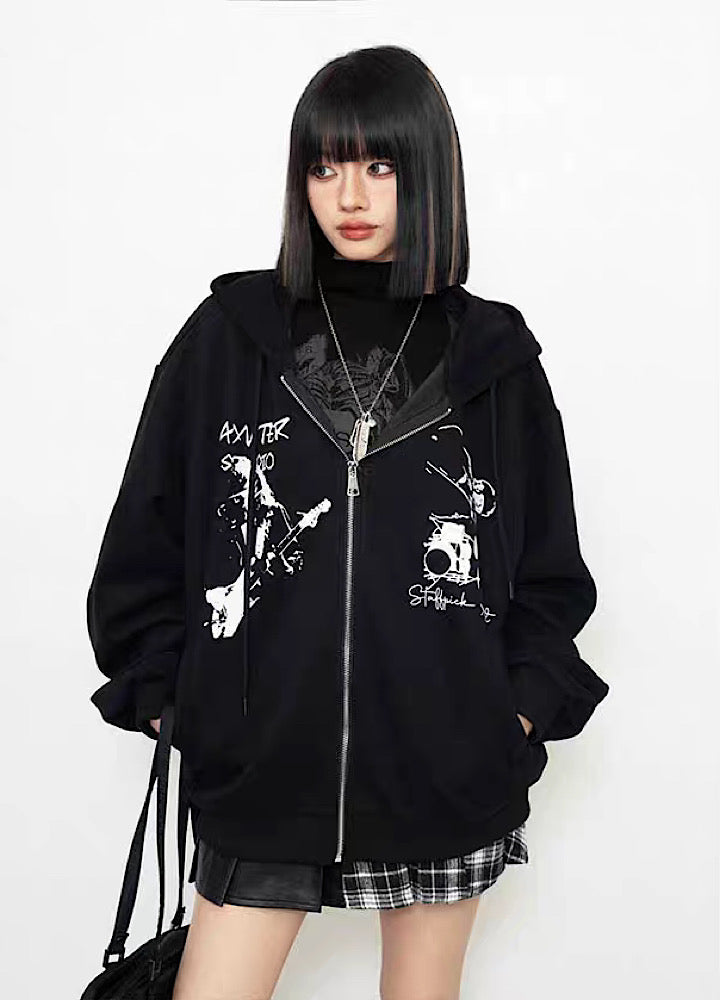 【ZERO STORE】Monotone color casual design full zip hoodie  ZS0016