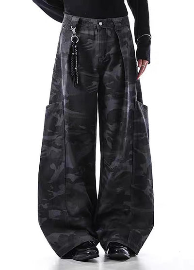 【BLANKIN】Simple wide silhouette side pocket blue camouflage pants  BI0008