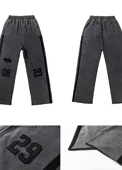 【BLANKIN】Dark color design blood side line long sweatpants  BI0010