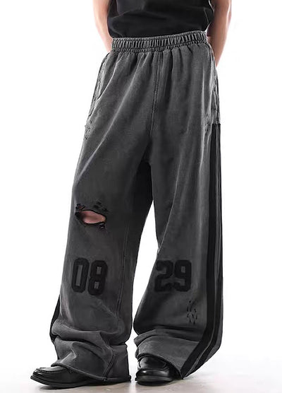 【BLANKIN】Dark color design blood side line long sweatpants  BI0010