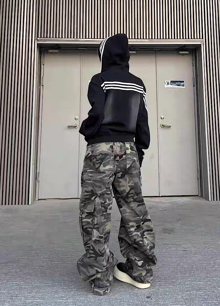 【TR BRUSHSHIFT】Short silhouette monotone base front number wash hoodie  TB0058