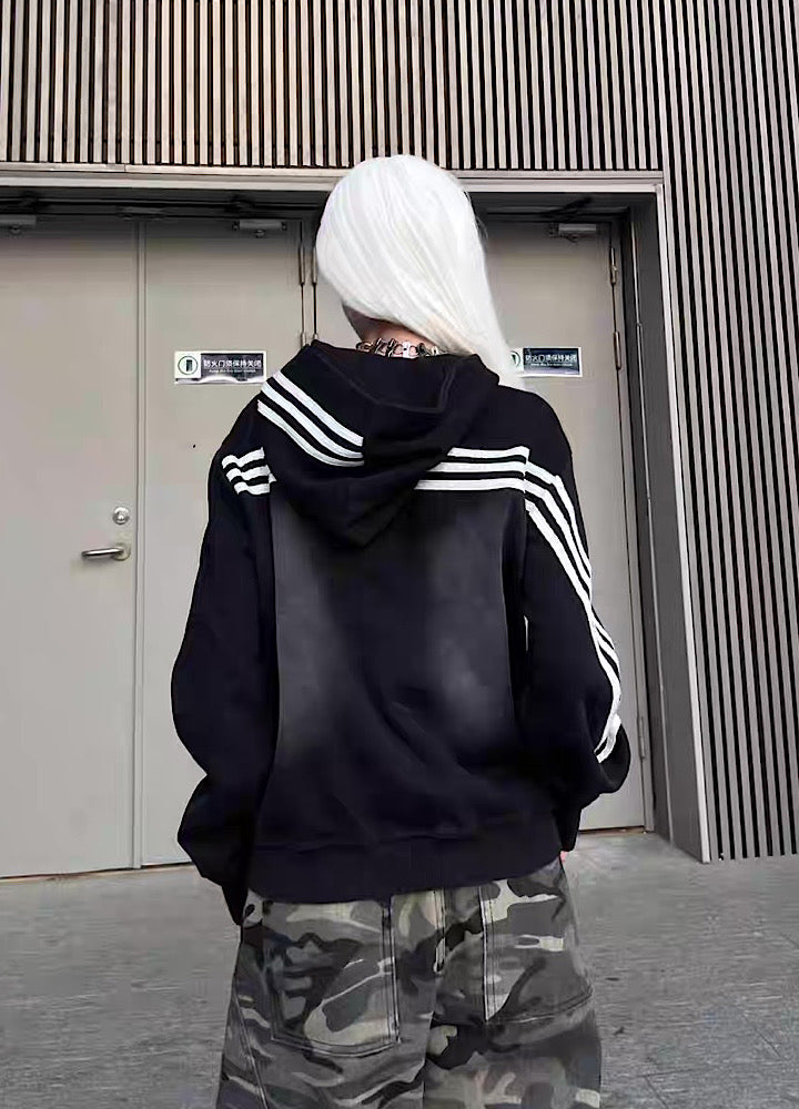 【TR BRUSHSHIFT】Short silhouette monotone base front number wash hoodie  TB0058