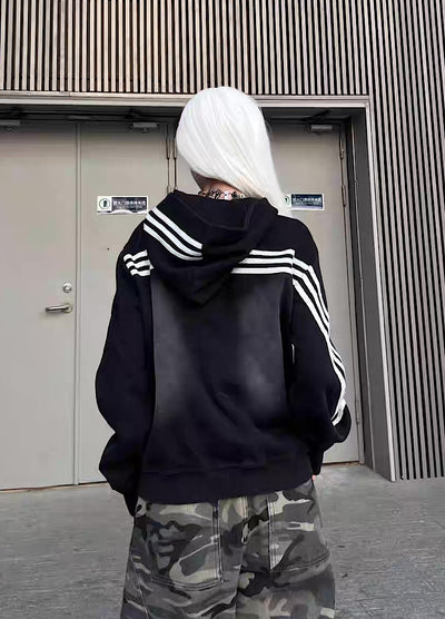 【TR BRUSHSHIFT】Short silhouette monotone base front number wash hoodie  TB0058