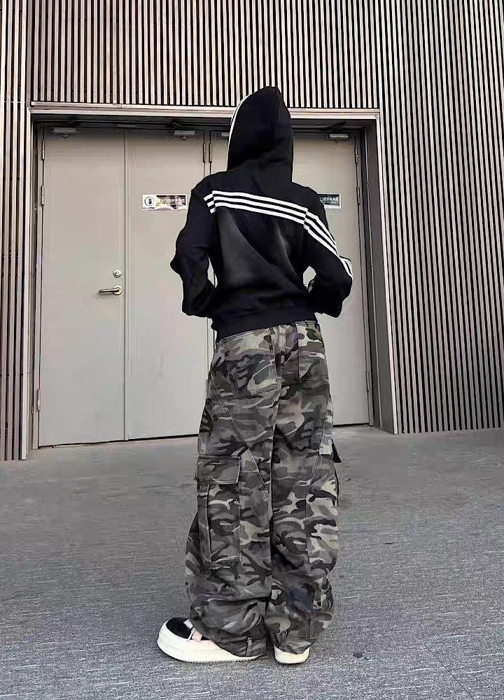 【TR BRUSHSHIFT】Short silhouette monotone base front number wash hoodie  TB0058