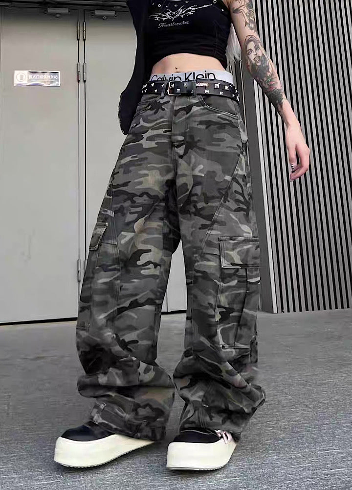 【TR BRUSHSHIFT】Loose-tuck wide silhouette design basic camouflage cargo pants  TB0059