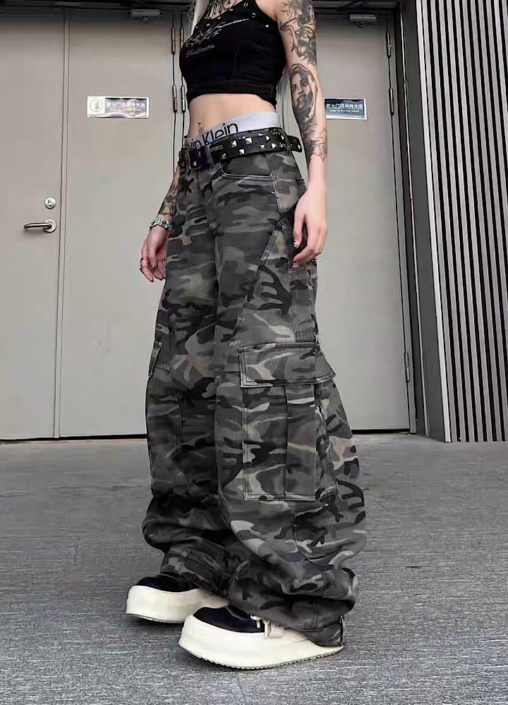 【TR BRUSHSHIFT】Loose-tuck wide silhouette design basic camouflage cargo pants  TB0059