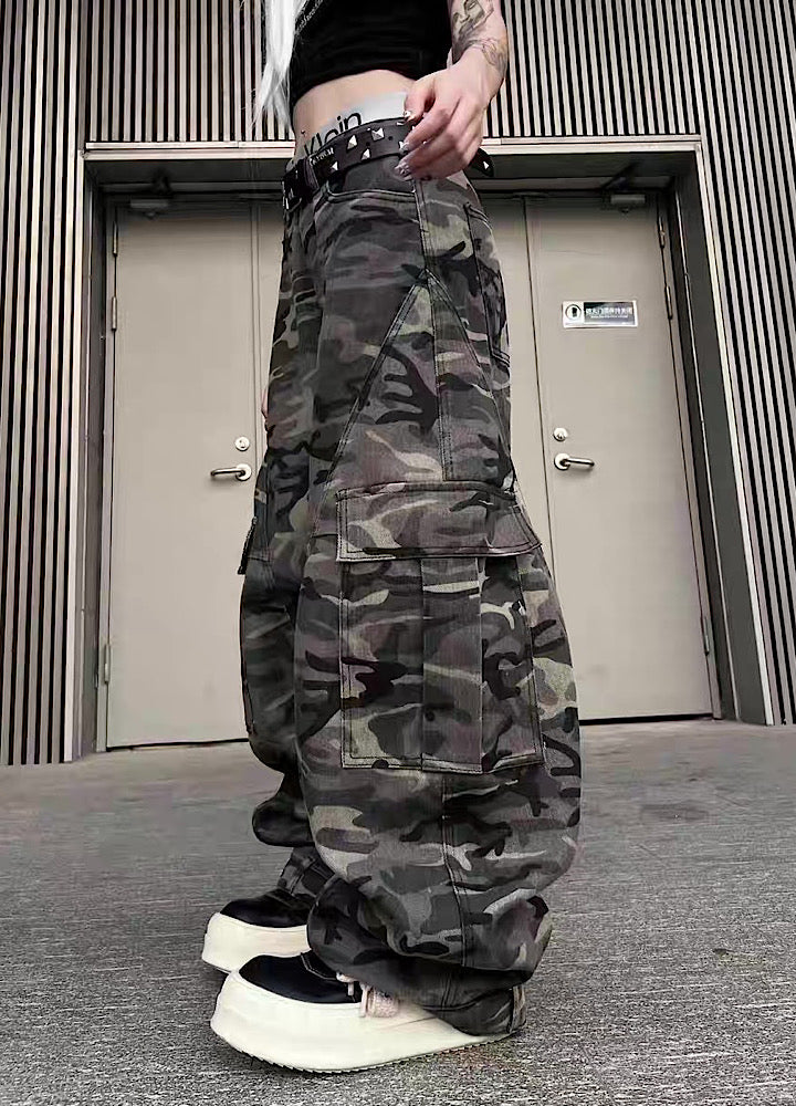 【TR BRUSHSHIFT】Loose-tuck wide silhouette design basic camouflage cargo pants  TB0059