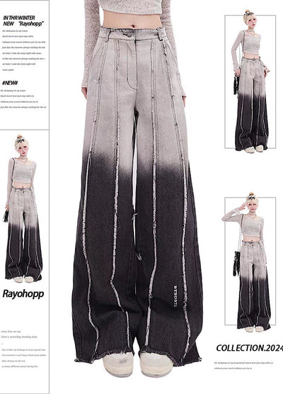 [Rayohopp] Warm distressed line gradient style denim pants RH0079