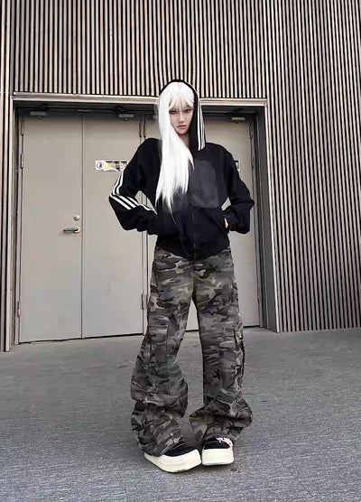 【TR BRUSHSHIFT】Loose-tuck wide silhouette design basic camouflage cargo pants  TB0059