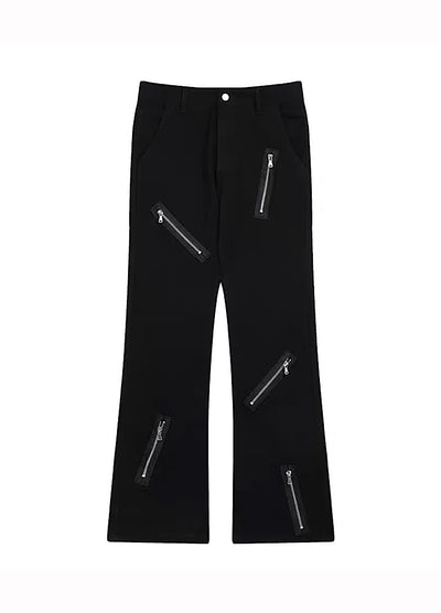 【W3】Full metal zip countless design black pants  WO0042