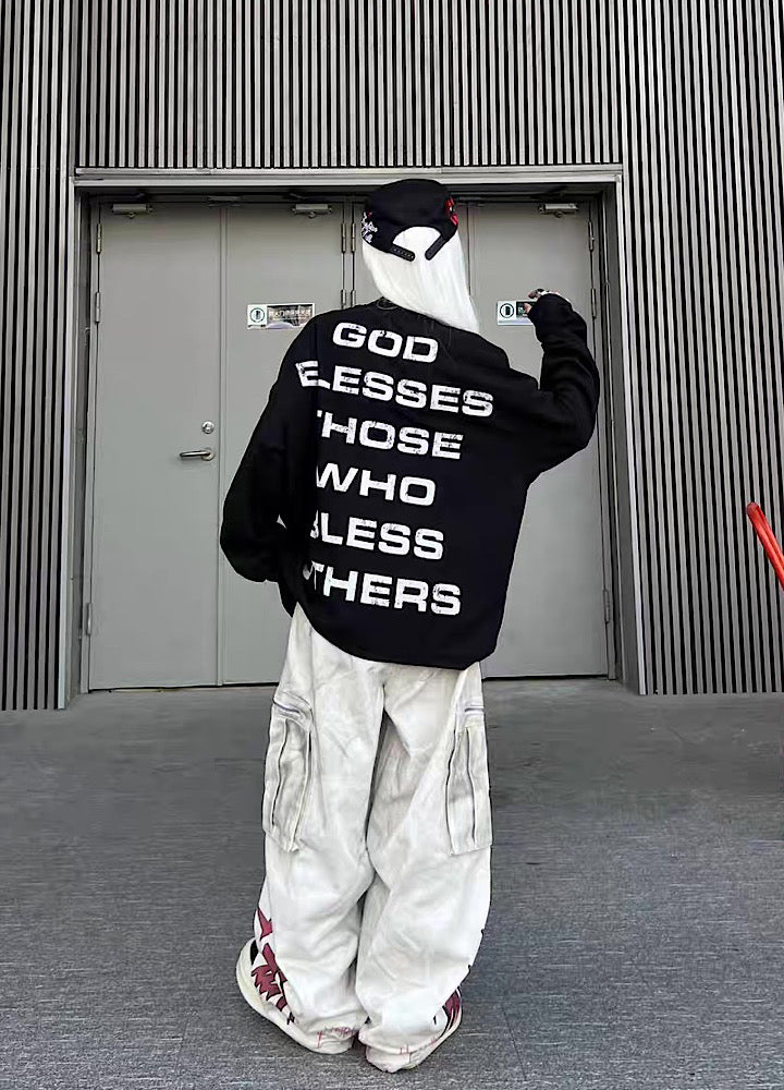 【TR BRUSHSHIFT】Whitewashed base with red point design wide cargo denim pants  TB0060