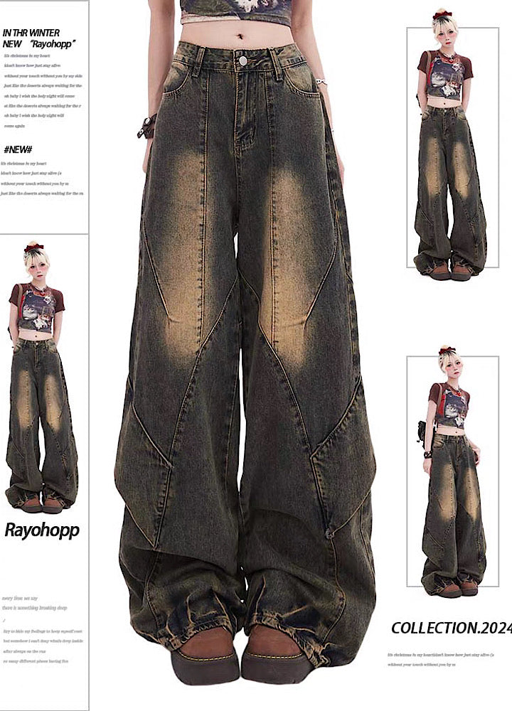 [Rayohopp] Vintage wash design grunge style denim pants RH0081
