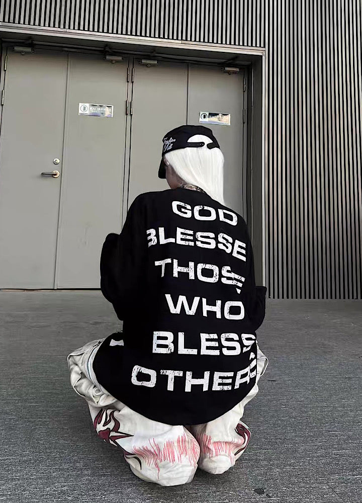 【TR BRUSHSHIFT】Red cross front design with initials on the back Loose long-sleeved T-shirt  TB0061
