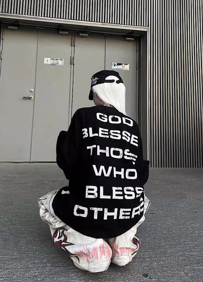 【TR BRUSHSHIFT】Red cross front design with initials on the back Loose long-sleeved T-shirt  TB0061